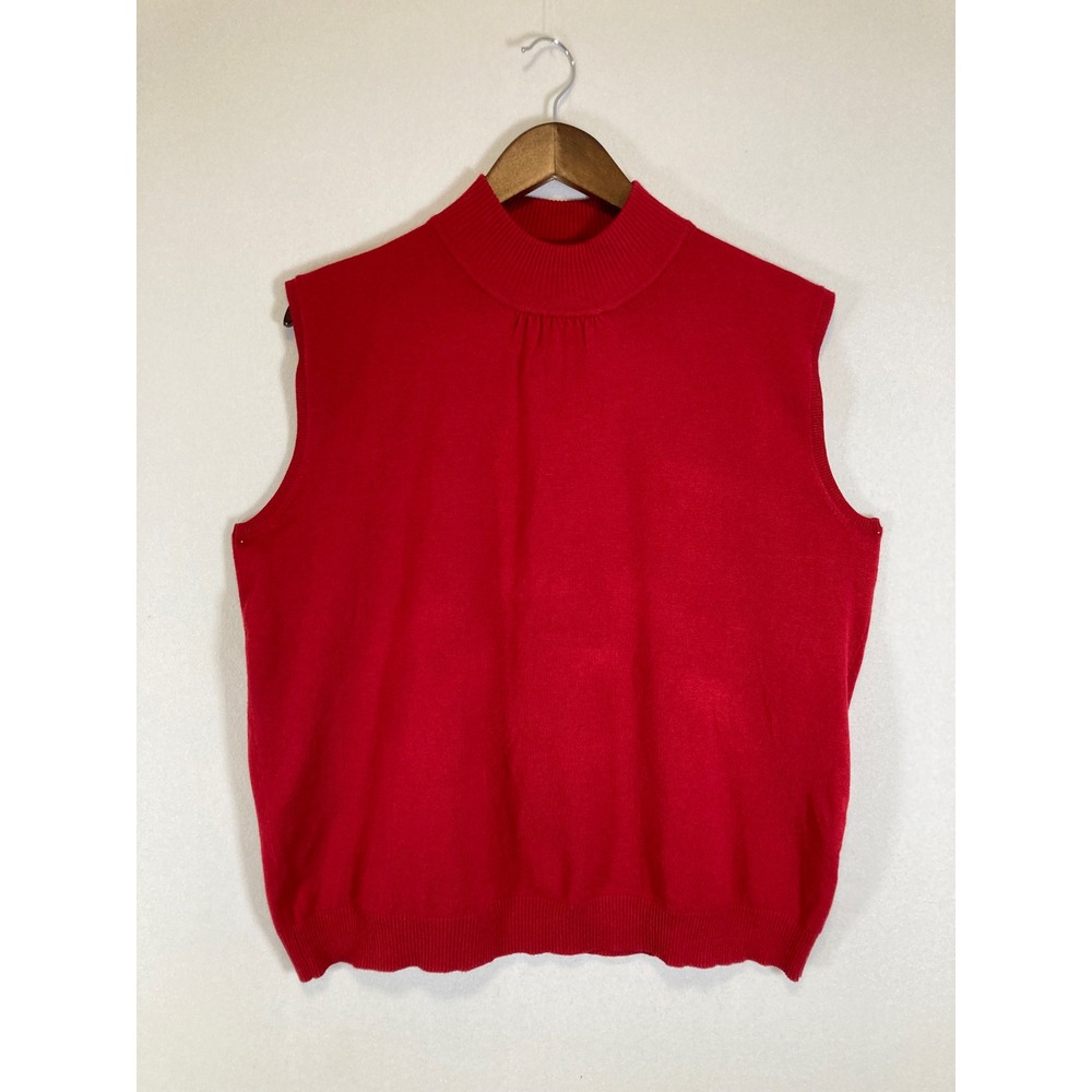 Classic Preppy Dressbarn Woman 22/24 Red Mock Neck Sleeveless Knit Sweater Shell